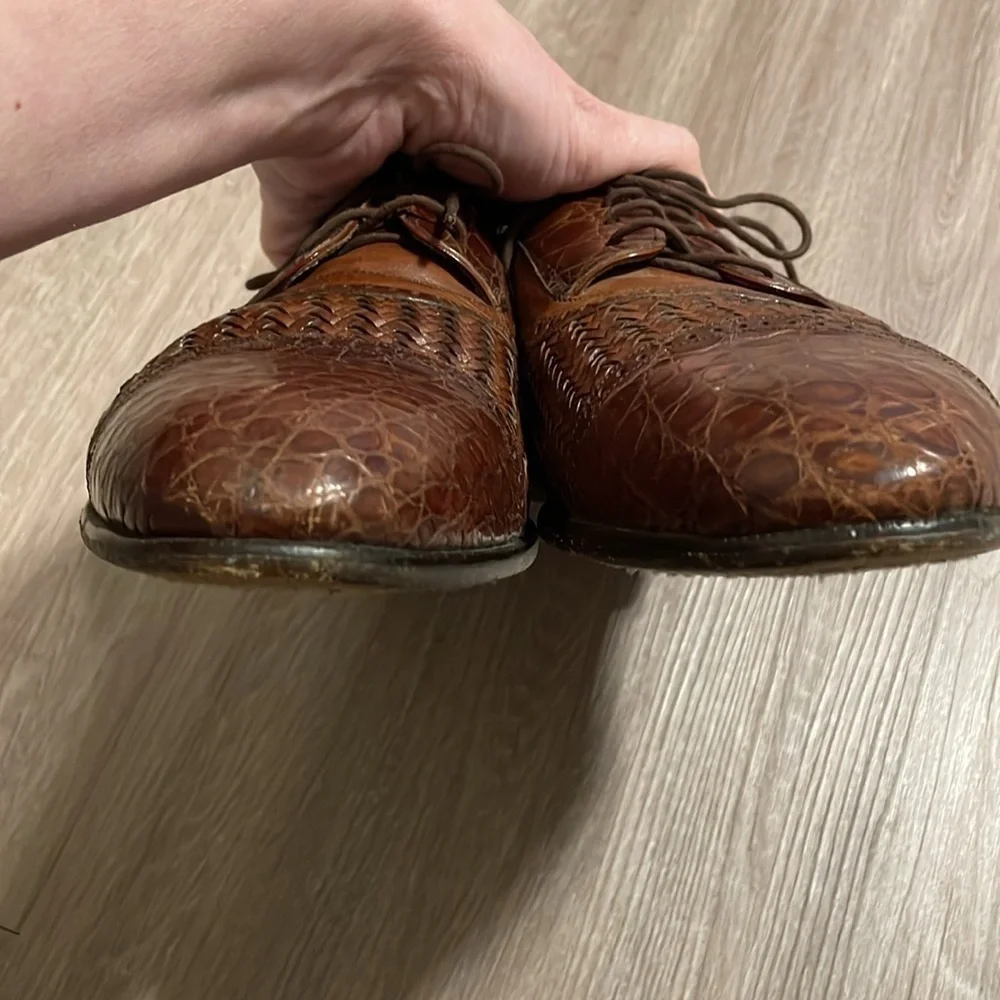 Miguel Angel Men’s Crocodile Leather Oxford Shoes Brown Contemporary Preppy